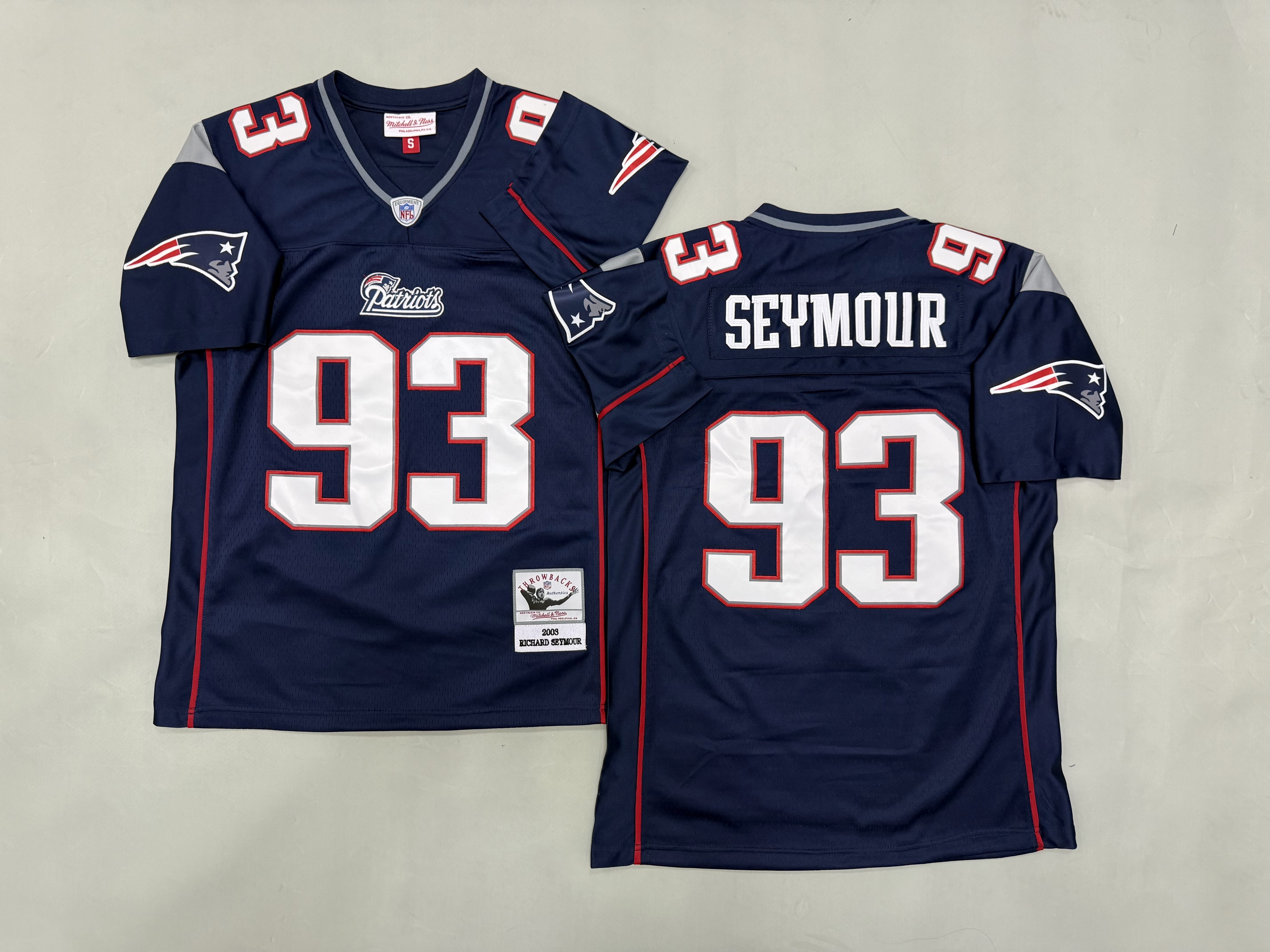 Men 2026 New England Patriots #93 Seymour Blue Throwback Game NFL Jersey 001